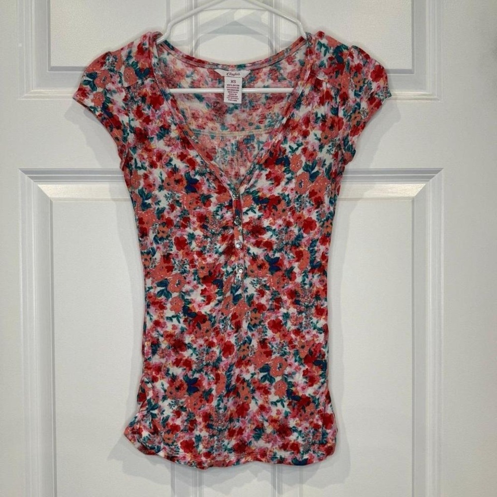 Candies Floral V-Neck Top Size XSmall